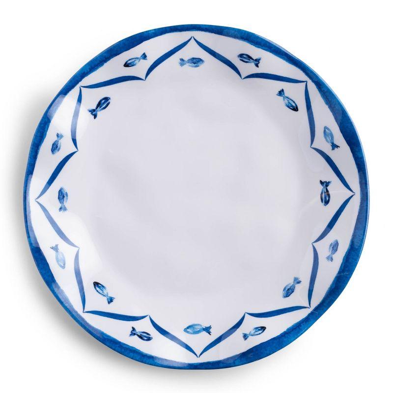 Sardinia Blue and White Melamine 10.5" Dinner Plates, Set of 4