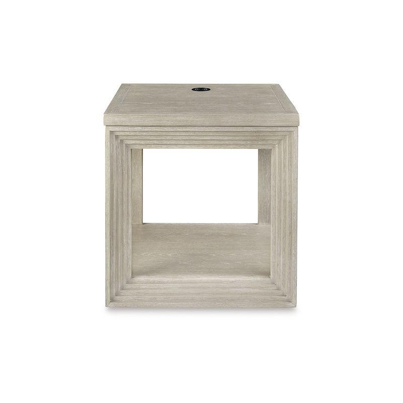 Cream Square Wood End Table with Wireless Charging