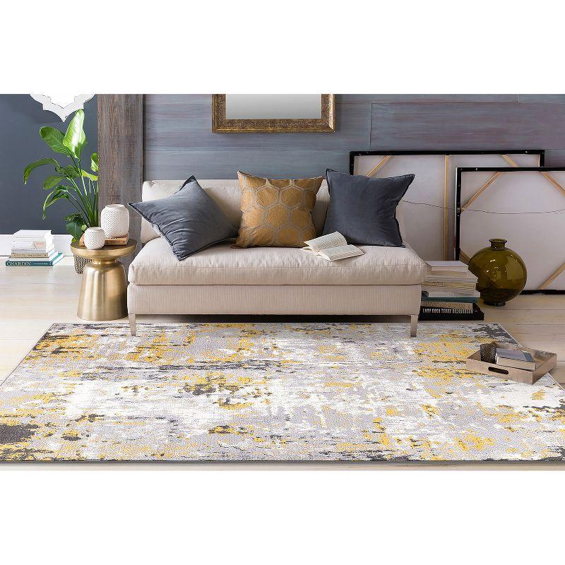 World Rug Gallery Distressed Modern Abstract Area Rug - Yellow 5' x 7'