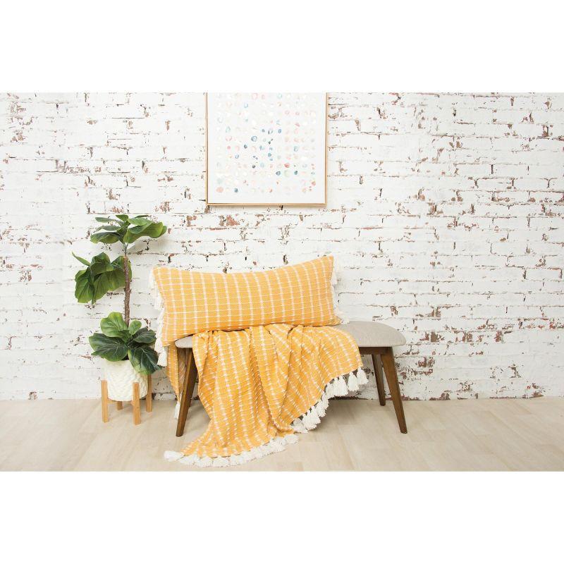 Yellow Hand-Loomed Cotton Ikat Throw Pillow with Tassels