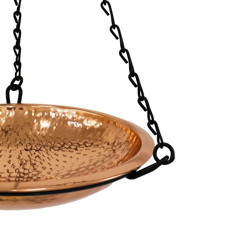 Sunnydaze Outdoor Hand-Hammered Hanging Bird Bath or Bird Feeder with Detachable Bowl and Hanging Chain - Copper - 17.5"