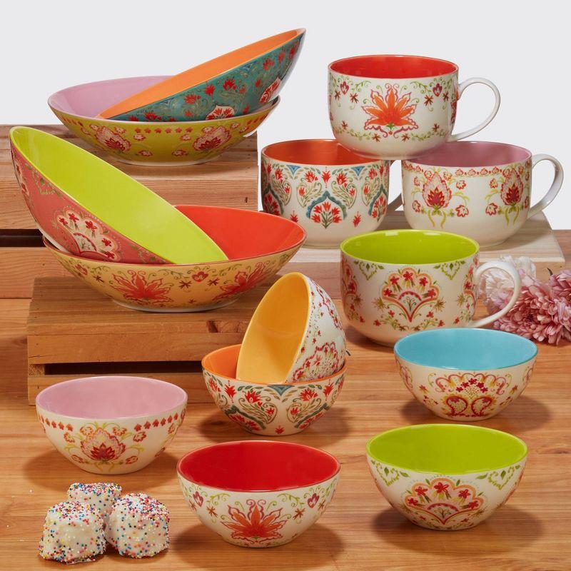 Francesca Multicolor Ceramic Floral Soup and Cereal Bowls, Set of 4