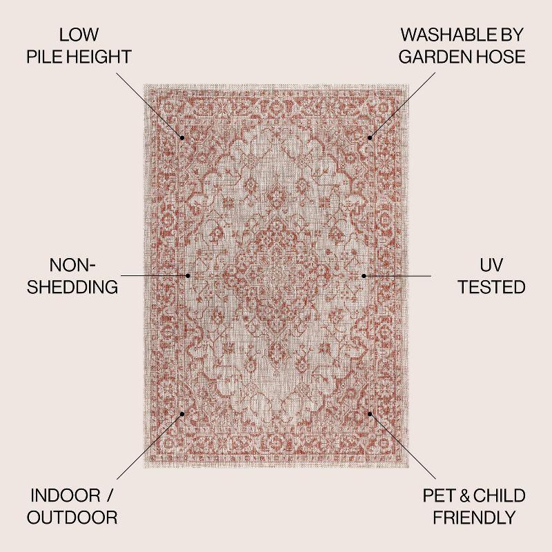 4'x6' Rozetta Boho Medallion Textured Weave Indoor/Outdoor Area Rug, Red/Taupe - JONATHAN Y