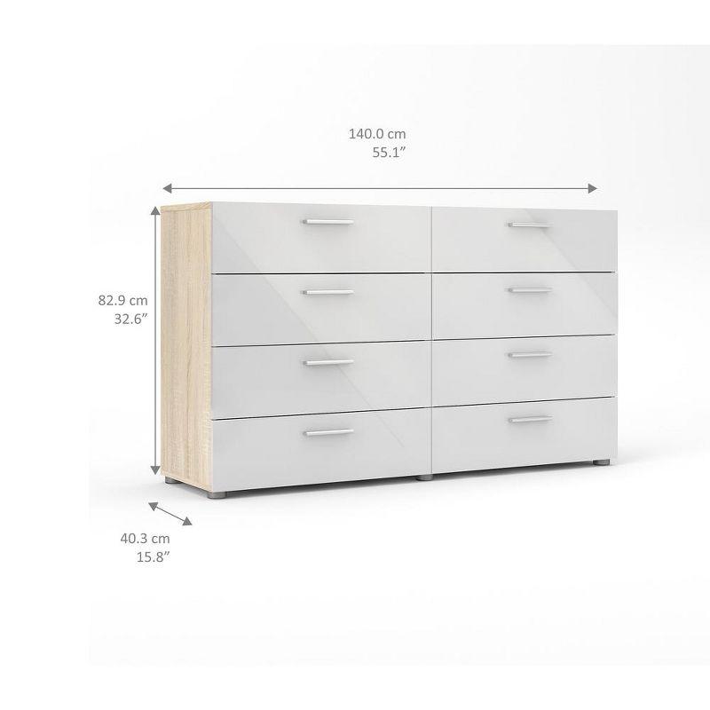 Tvilum,Austin 8 Drawer Double Dresser, Oak Structure/White High Gloss