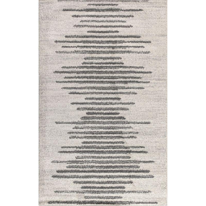 3'x5' Aya Berber Stripe Geometric Area Rug, Cream/Gray - JONATHAN Y