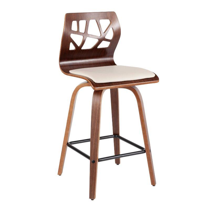 Set of 2 Folia Upholstered Counter Height Barstools Cream/Walnut - Lumisource: Wood Frame, Foam Padded Seat, Swivel Function