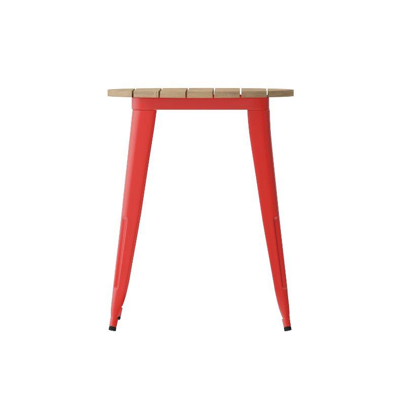 Flash Furniture Declan Commercial Grade Indoor/Outdoor Dining Table, 23.75" Round All Weather Brown Poly Resin Top with Red Steel Base