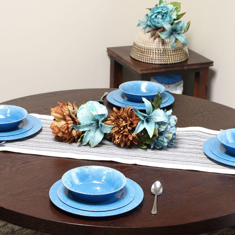 Mauna Blue Crackle Melamine Dinnerware Set, Service for 4