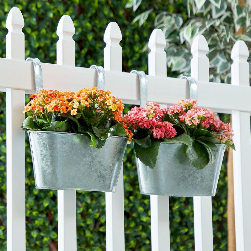 Juvale 2 Pack Galvanized Metal Hanging Bucket Planter Flower Pots for Railing, Fence, Balcony, Wall Decor, and Garden, 5 x 4.5 x 10 In