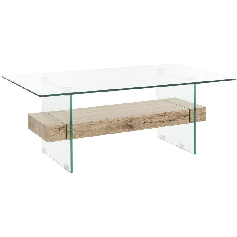 Kayley Coffee Table - Glass/Natural Wood Rack - Safavieh