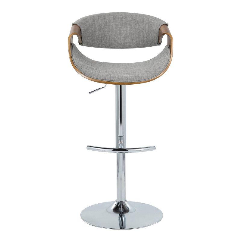 Curvo Light Gray Adjustable Swivel Barstool with Walnut Armrests