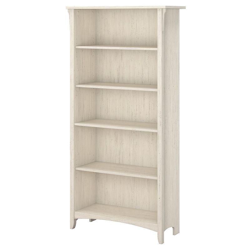 Adjustable Antique White Wood 5-Shelf Bookshelf, 63''