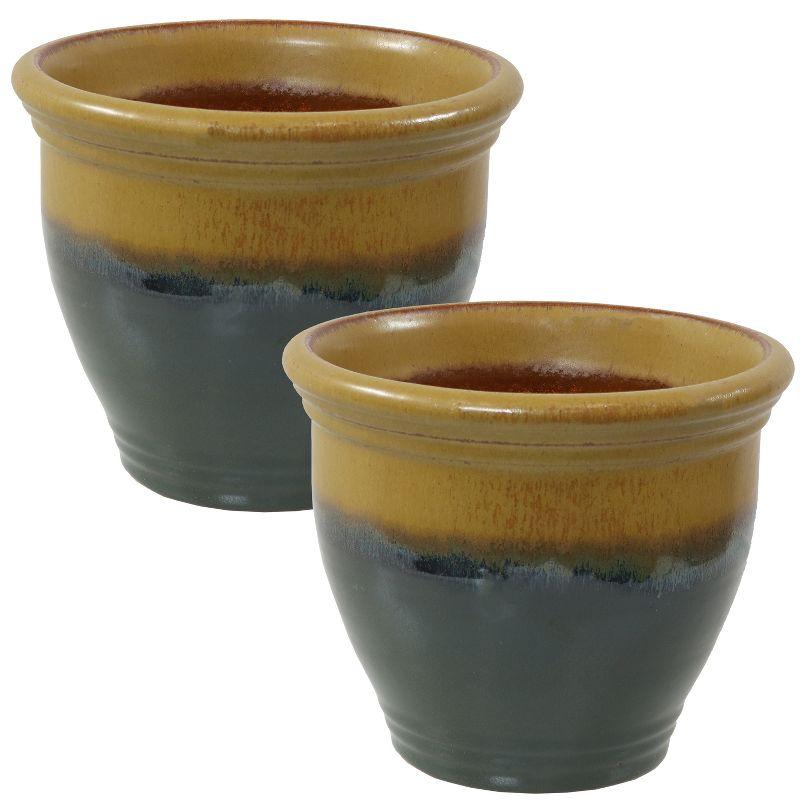 Forest Lake Green 9" Glazed Ceramic Indoor/Outdoor Planters Set