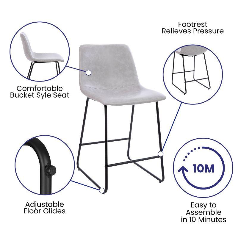 Flash Furniture Reagan 24 inch LeatherSoft Counter Height Barstools in Light Gray, Set of 2
