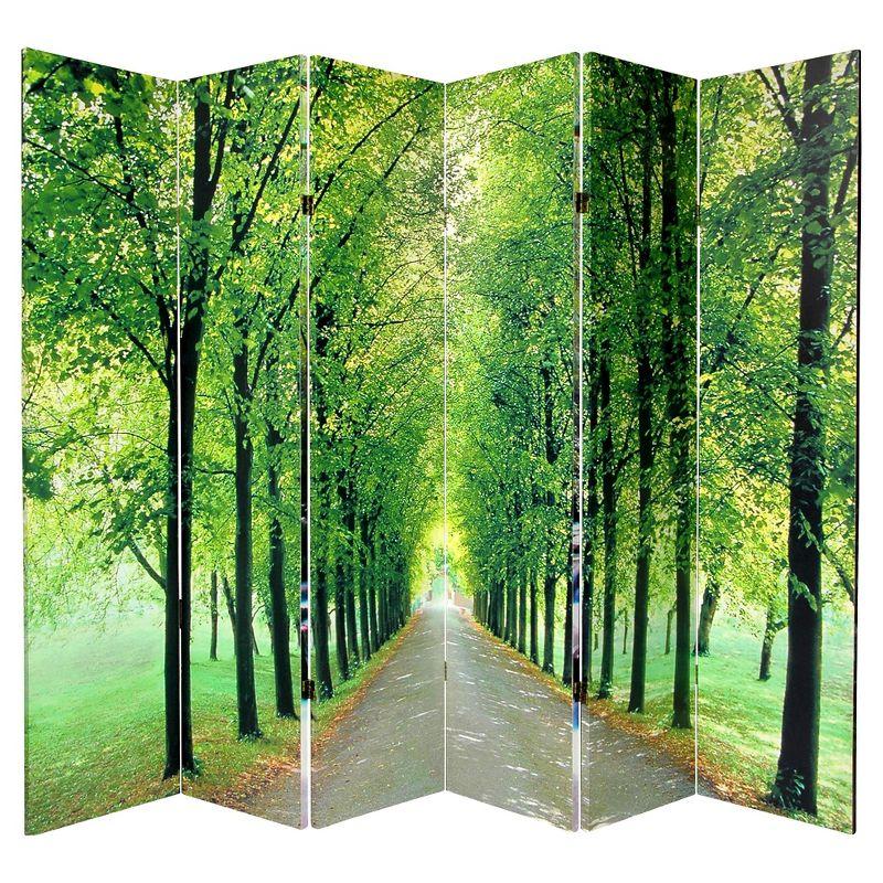 Path of Life Room Double Sided Divider - Oriental Furniture: 6-Panel Canvas Screen, Forest & Countryside Scenes