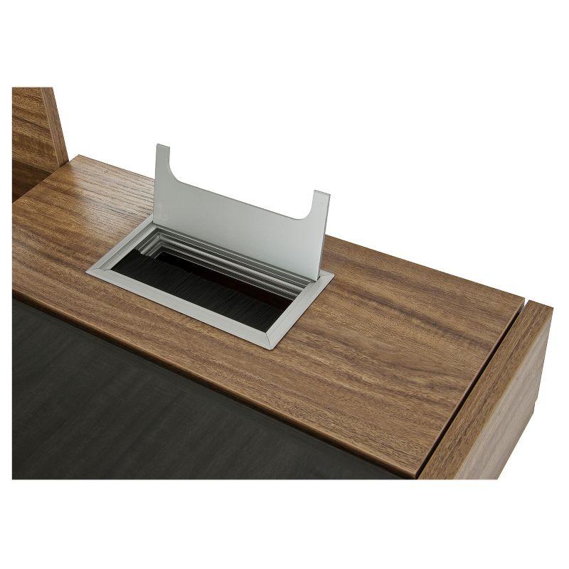 Modern Black Glass and Walnut Computer Desk with Storage