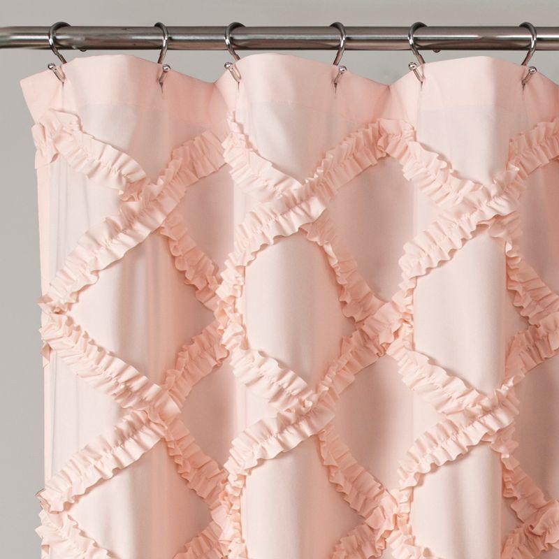 Blush Ruffle Diamond Polyester Shower Curtain with Liner