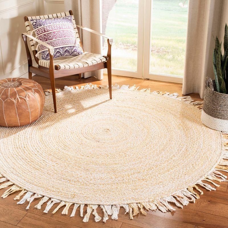 Braided BRD451 Hand Woven Area Rug - Beige - 4' round - Safavieh.