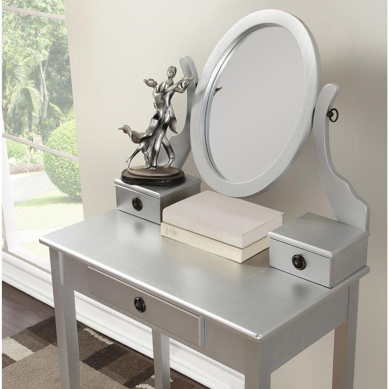 Roundhill Furniture Moniya Wood Makeup Vanity Table and Stool Set, Silver