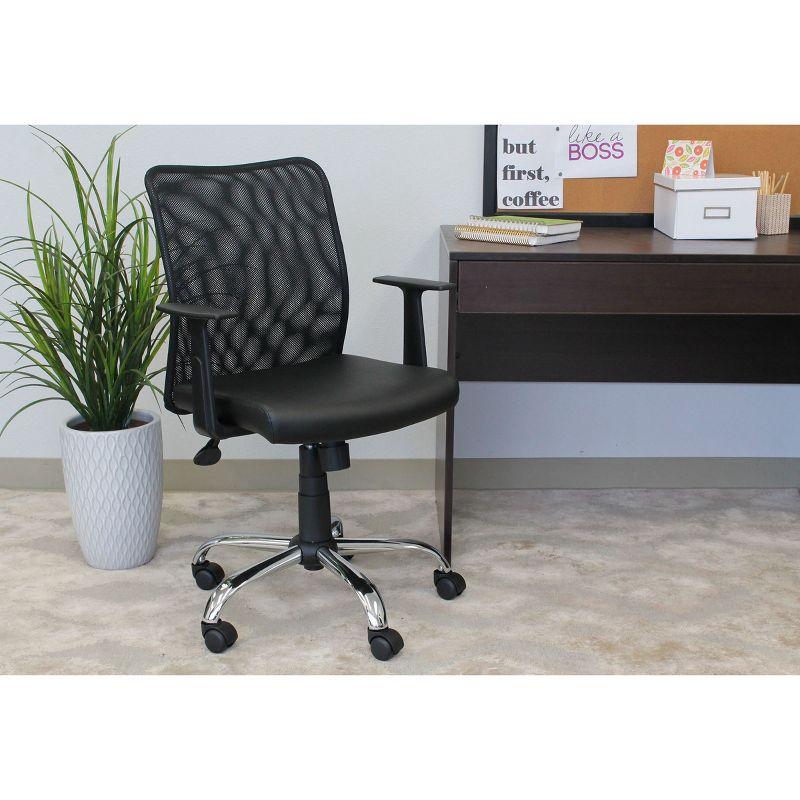 Fixed Arm Budget Mesh Task Chair Black - Boss Office Products: Chrome Base, Pneumatic Lift, Locking Tilt Control