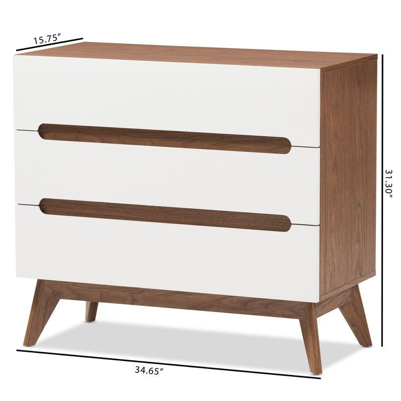 White and Walnut Mid-Century Modern 3-Drawer Chest