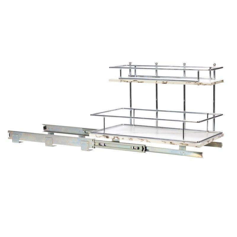 Glidez Chrome-Plated Steel and Faux Marble Pull-Out/Slide-Out Storage Organizer for Under Sink or Cabinet - 2-Tier Design - White and Chrome