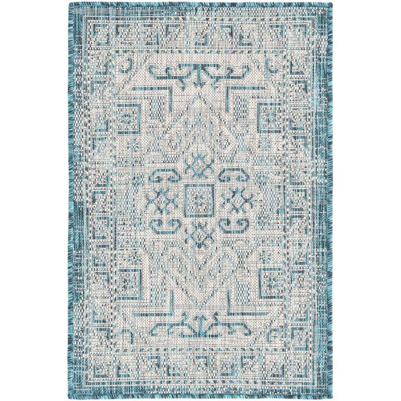 Teal Medallion Easy-Care Outdoor Rectangular Rug