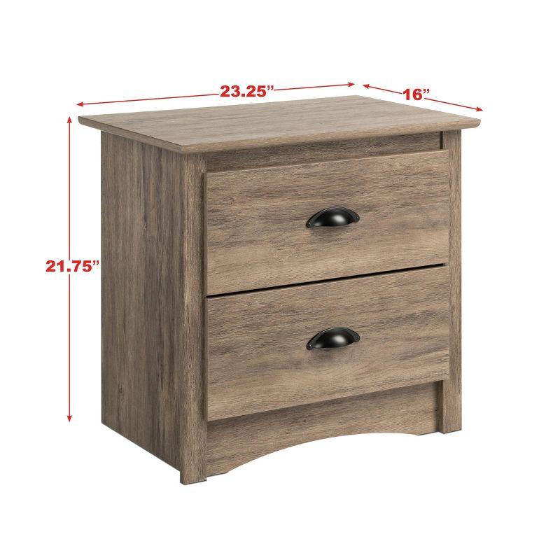 Salt Spring 2 Drawer Nightstand Drifted Gray - Prepac: Coastal Style, Black Metal Handles