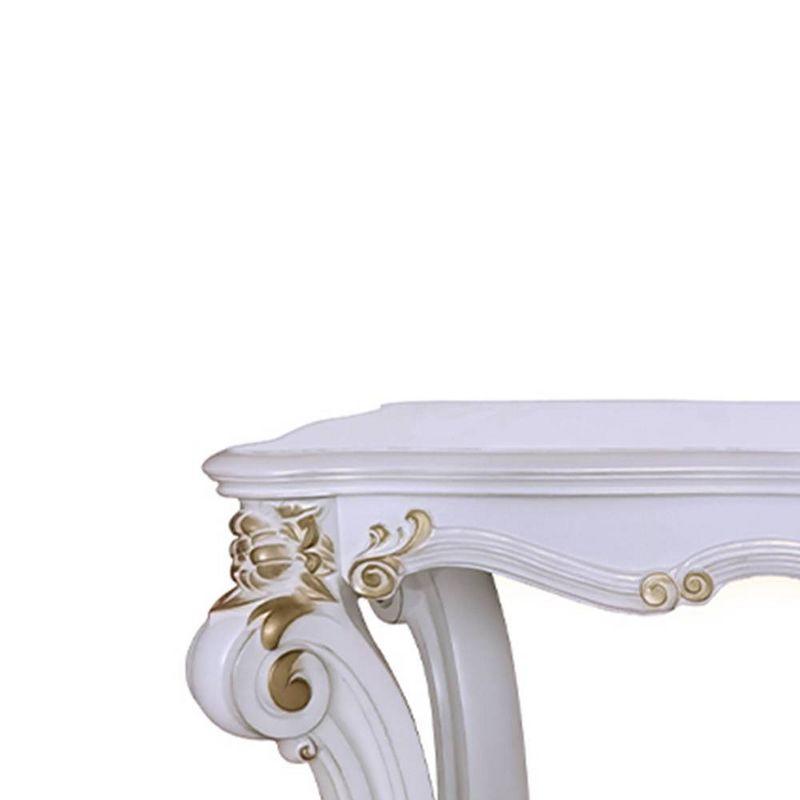 58" Vendome Accent Table Antique Pearl Finish - Acme Furniture: Scrolled Legs, Open Shelf