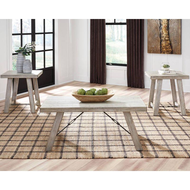Beige Acacia Wood Rectangular Coffee & End Table Set