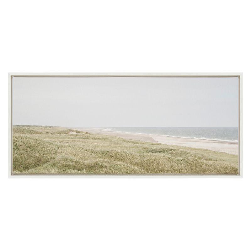 18" x 40" Sylvie Serene Coastal Landscape Framed Canvas by Creative Bunch - Kate & Laurel: Beach Scene Wall Decor, Nautical Art