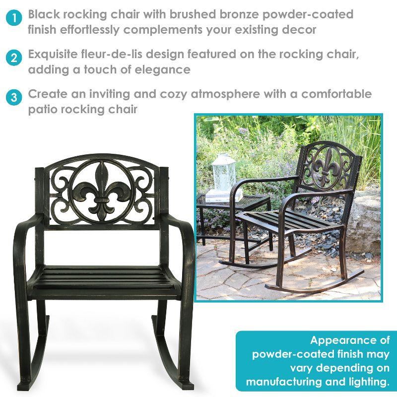 Sunnydaze Traditional Fleur-de-Lis Design Cast Iron and Steel Outdoor Rocking Chair