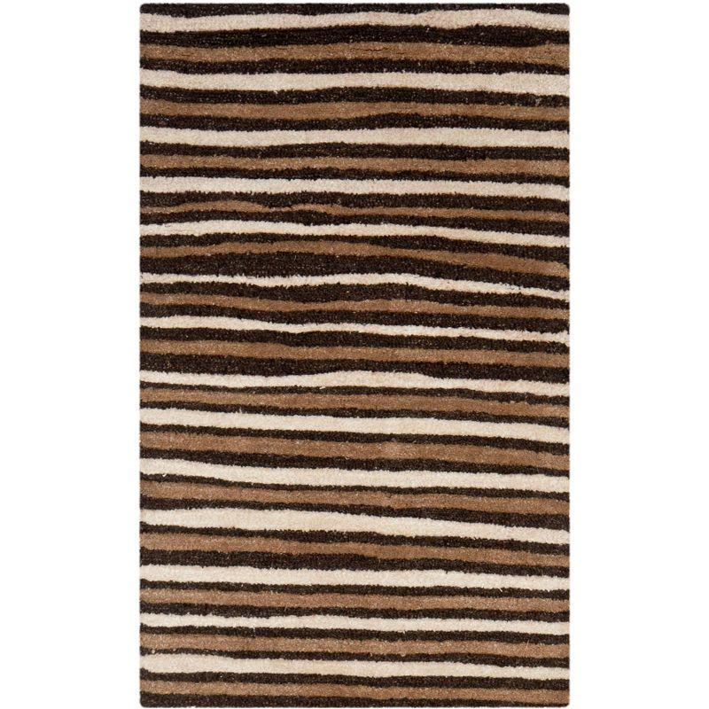 Handmade Brown and Beige Stripe Wool Viscose 9' x 12' Rug