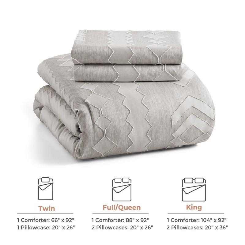 Peace Nest 3 Piece Tufted Embroidery Comforter Set Soft Clipped Microfiber Year-Round Warmth Geometric Design, Khaki, Full/Queen