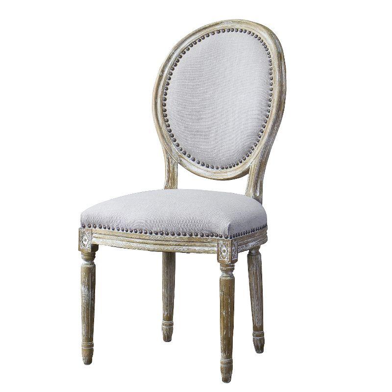 Clairette Wood Traditional French Accent Chair Beige - Baxton Studio: Birch Frame, Linen Upholstery, Nail-Head Trim