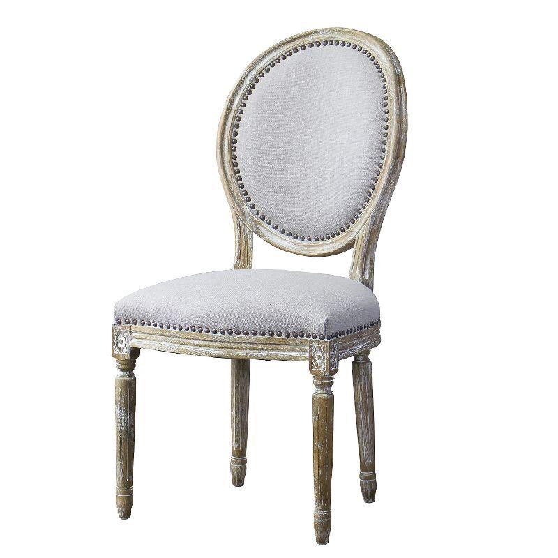 Clairette Beige Microfiber and Birch Wood Traditional French Accent Chair