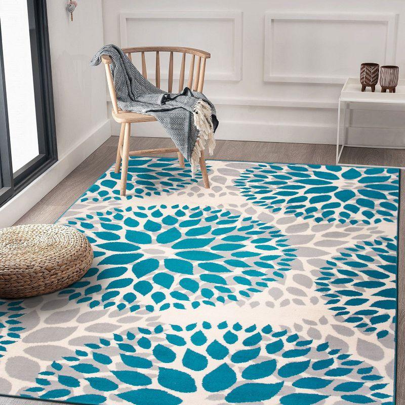 World Rug Gallery Modern Floral Circles Blue 3'1" x 5' Area Rug