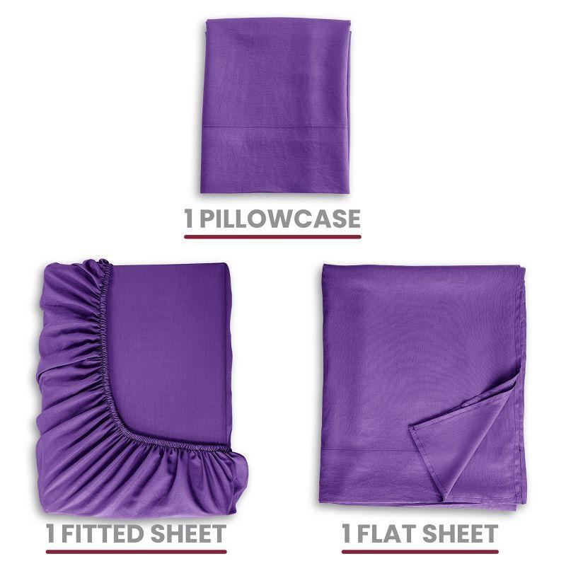 Twin 3 PC Piece Rayon From Bamboo Sheets Solid Deep Pocket Sheet Set - Purple