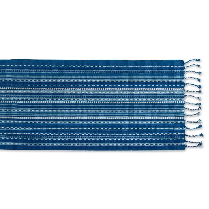 Design Imports  Tonal Stripe Fringed Table Runner, Blue, 14X72"