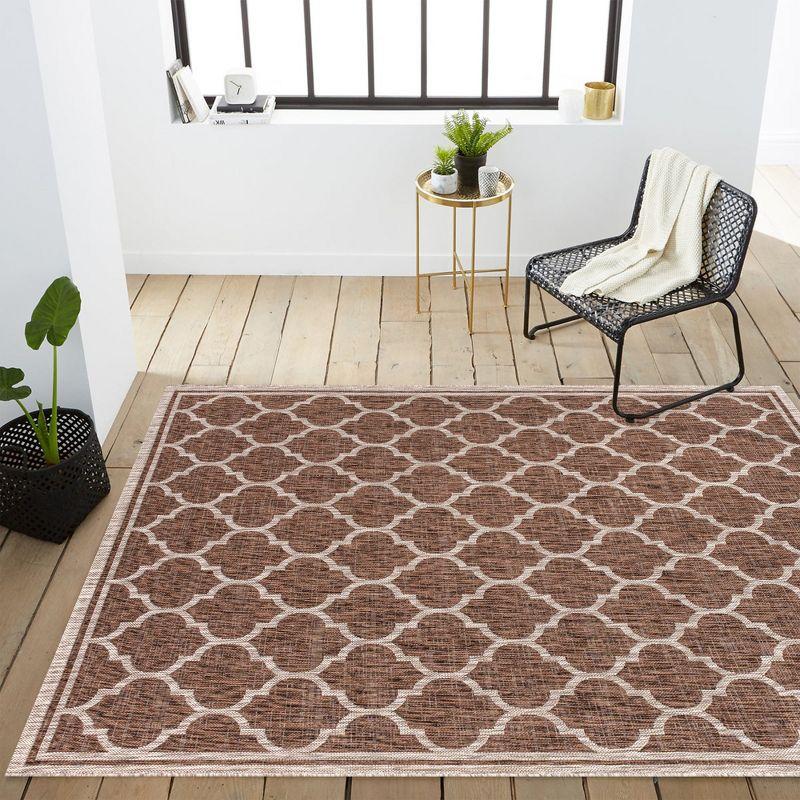 9' X 12' Trebol Moroccan Trellis Textured Weave Indoor/Outdoor Area Rug, Espresso/Taupe - JONATHAN Y