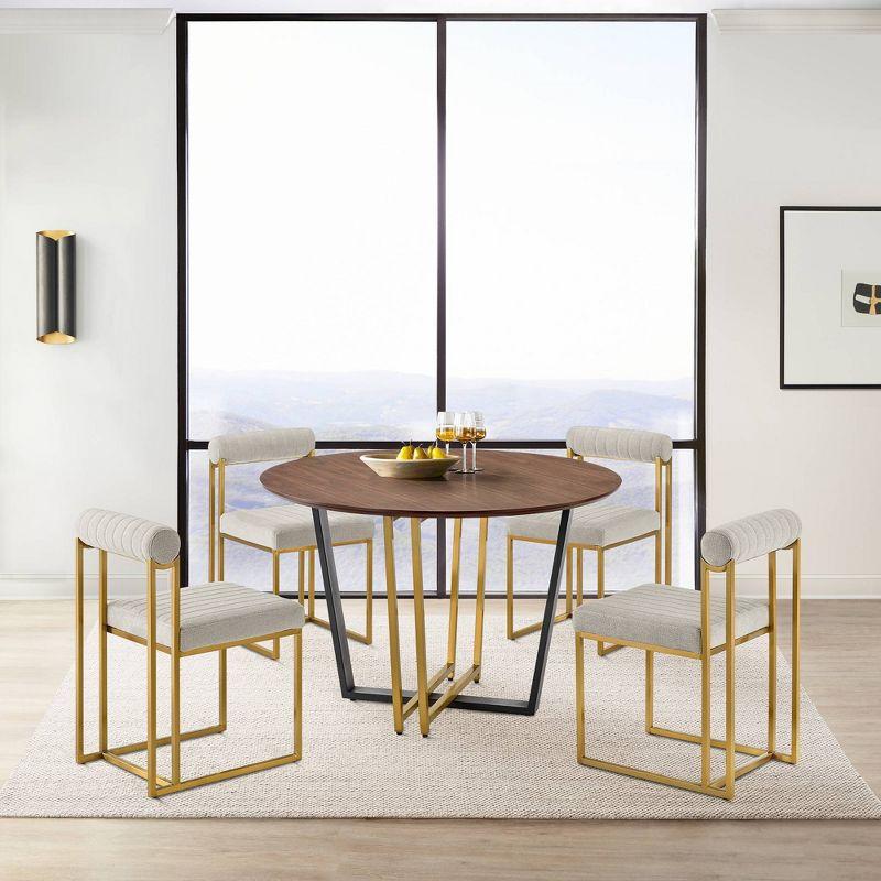 Joana 48'' Walnut Round Dining Table with Gold and Black Iron Base