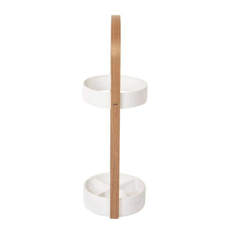 Bellwood Modern White-Natural Wood & Steel Freestanding Umbrella Stand