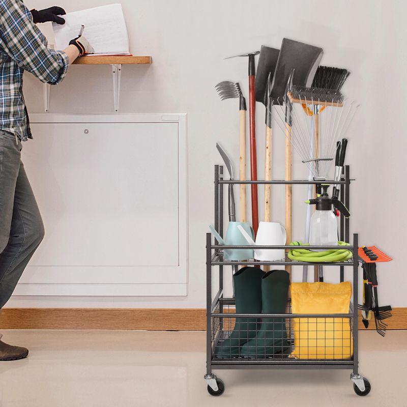 VEVOR Garden Tool Organizer, 16 Slots with Hooks, Yard Tool Tower Rack with Wheels for Garage Organization and Storage, Hold Long-Handled Tool/Rake