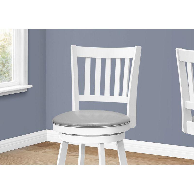 Monarch Specialties Bar Stool Set Of 2 Swivel Counter Height Kitchen White Wood Grey Leather Look Transitional