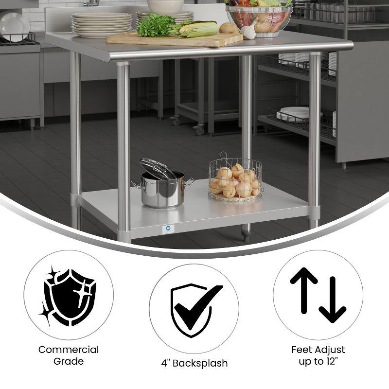 Flash Furniture Commercial Stainless Steel Kitchen Prep and Work Table with Shelf and Backsplash