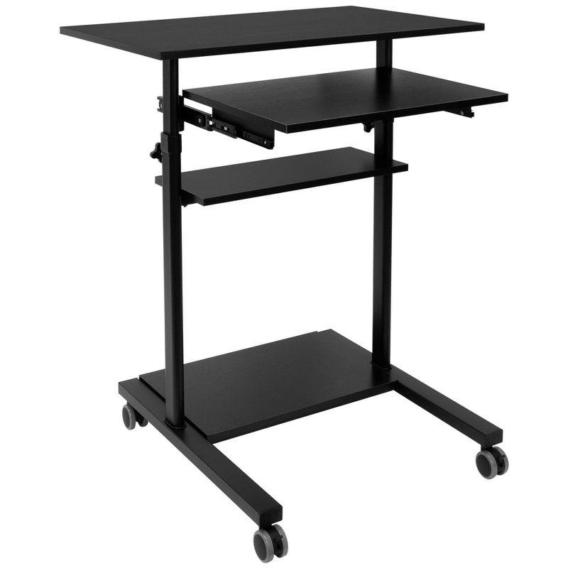 Mount-It! Height Adjustable Mobile Standing Desk with Retractable Keyboard Platform & Locking Wheels