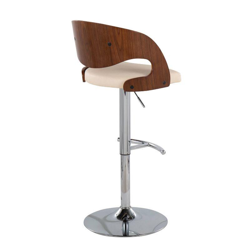 Set of 2 Walnut and Cream Adjustable Swivel Bar Stools