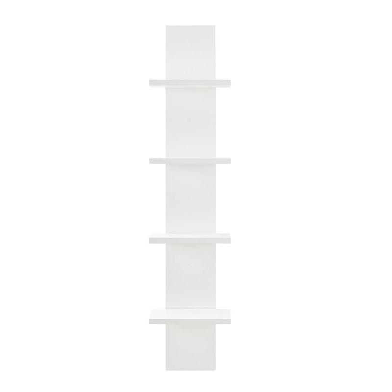 White 4-Tier Floating Wall Shelf with Wood Finish