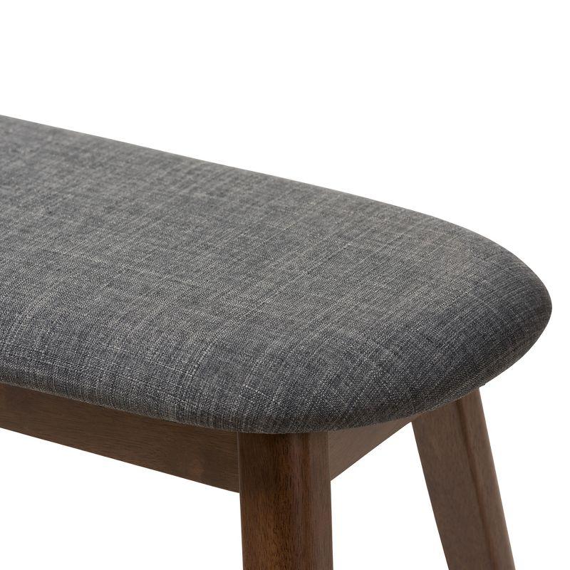 Easton Dark Grey Fabric & Walnut Wood Mid-Century Modern Bench