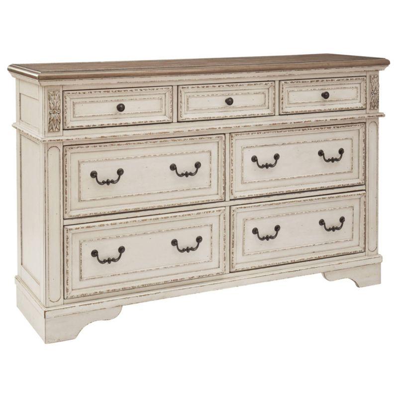 Vintage Charm Brown & Distressed White 7-Drawer Double Dresser